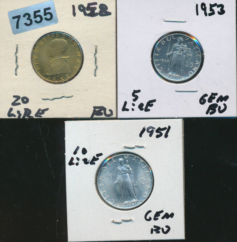 Read more about the article VATICAN CITY – 3 COINS 1951-1953-1958 BU – #7355