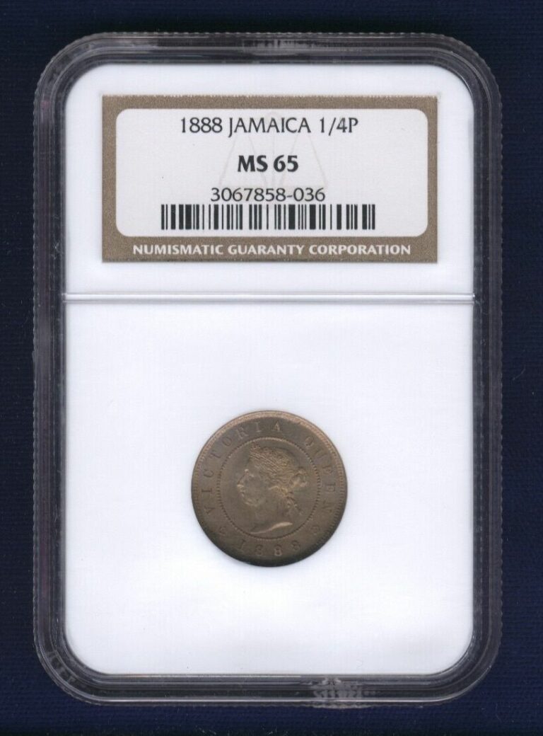 Read more about the article JAMAICA  1888  1 FARTHING COIN  CHOICE UNCIRCULATED  NGC CERTIFIED MS-65