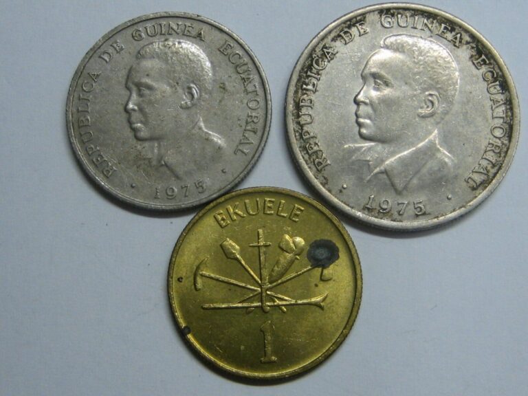 Read more about the article EQUATORIAL GUINEA 1975 1-5- 10 EKUELE KM#32.33.34 LOT 3 COINS