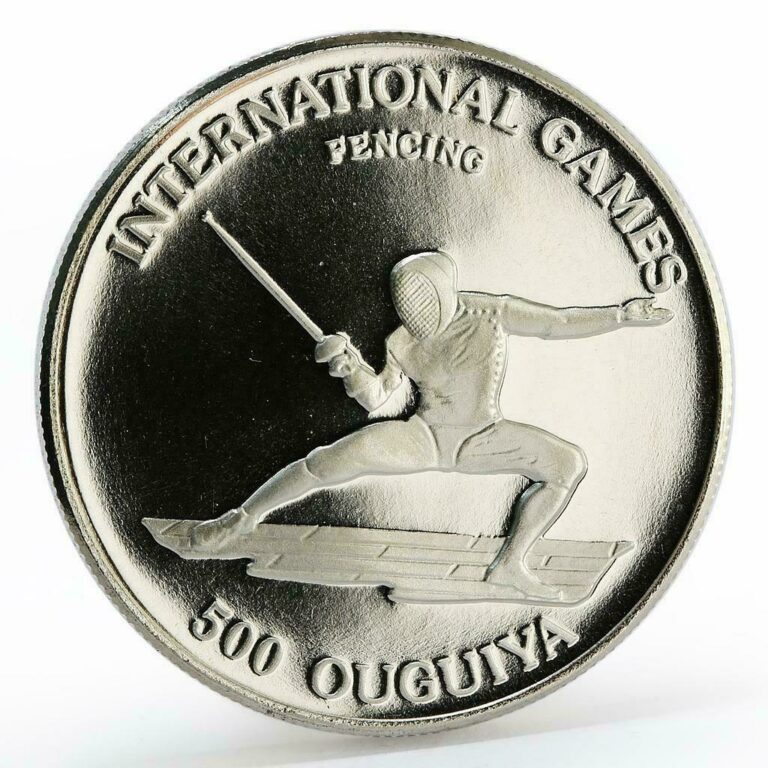 Read more about the article Mauritania 500 ouguiya International Games Fencing proof nickel coin 1984