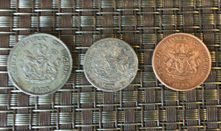 Read more about the article (3) 1- 10 KOBO  1-5 KOBO and 1- 1/2 KOBO 1973  FEDERAL REPUBLIC OF NIGERIA COINS