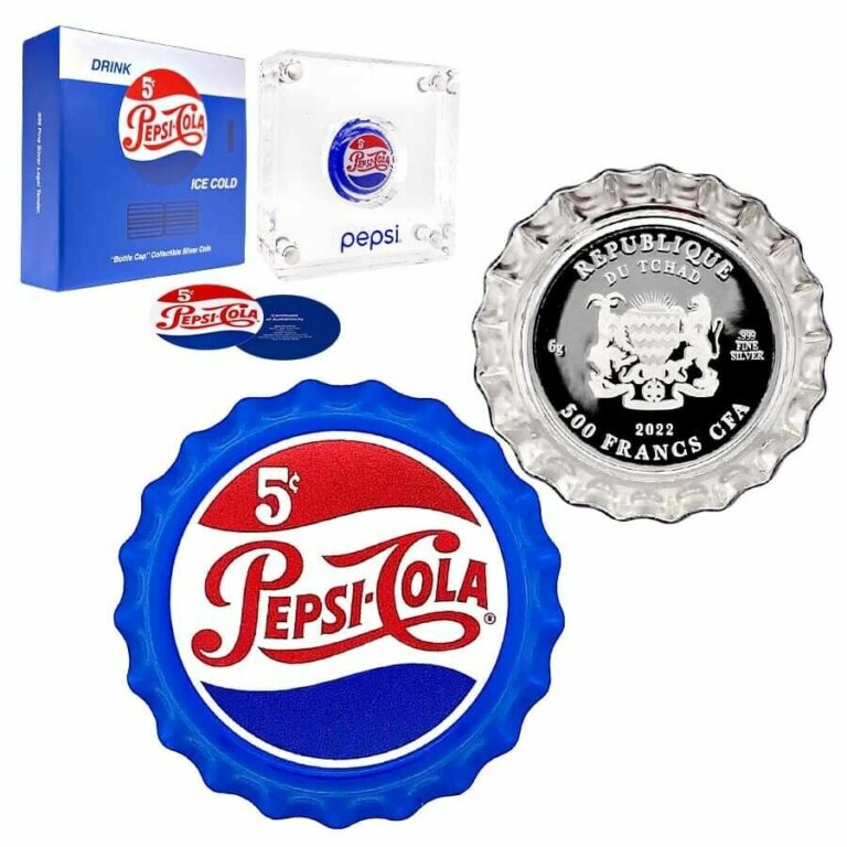 Read more about the article 2022 Chad 6 gram Pepsi-Cola Retro Bottle Cap Proof Silver Coin (w/Box and COA)