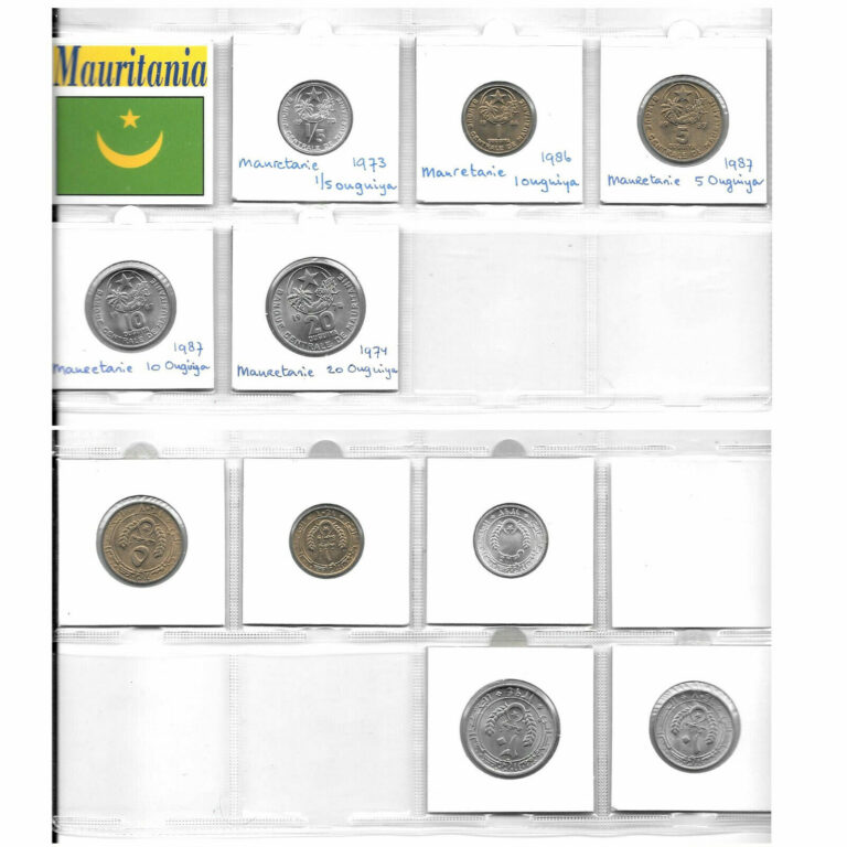 Read more about the article MAURITANIA COLLECTION OF 5 UNC COINS 1/5 OUGUIYA – 20 OUGUIYA 1973-1987 1T8