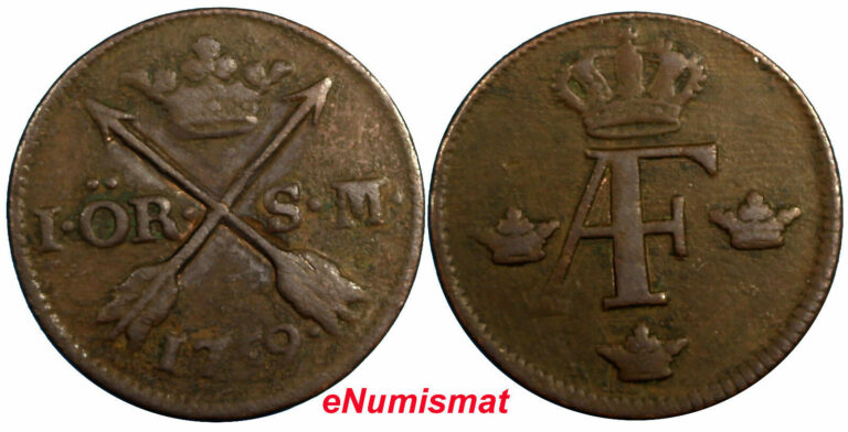 Read more about the article SWEDEN COPPER Adolf Frederick 1759 1 ORE S.M. KM# 460 (6440)