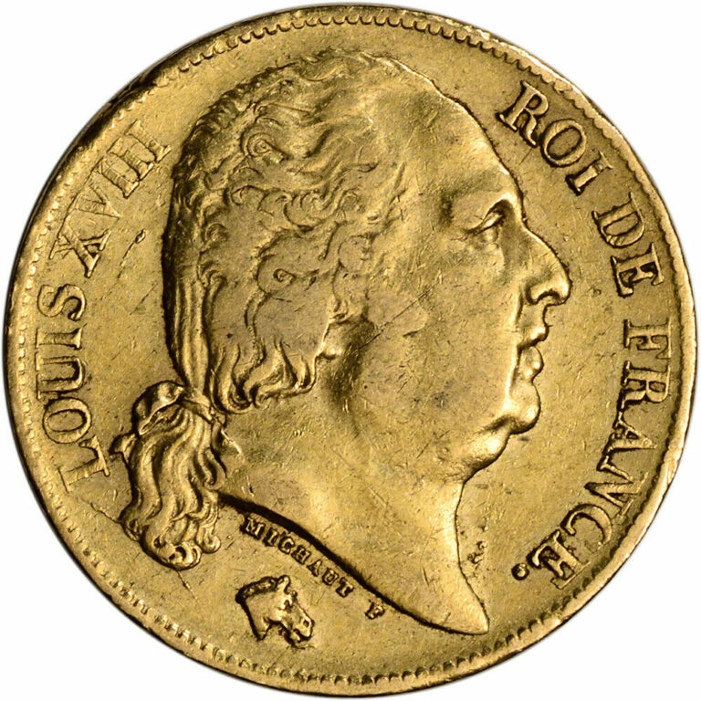 Read more about the article France Gold 20 Francs (.1867 oz) – Louis XVIII – Avg Circ – Random Date