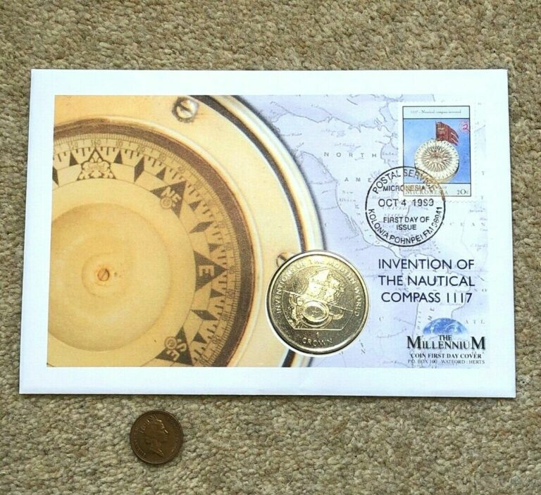 Read more about the article 1996 1 Crown Coin FDC Micronesia Invention of the Nautical Compass Isle of Man