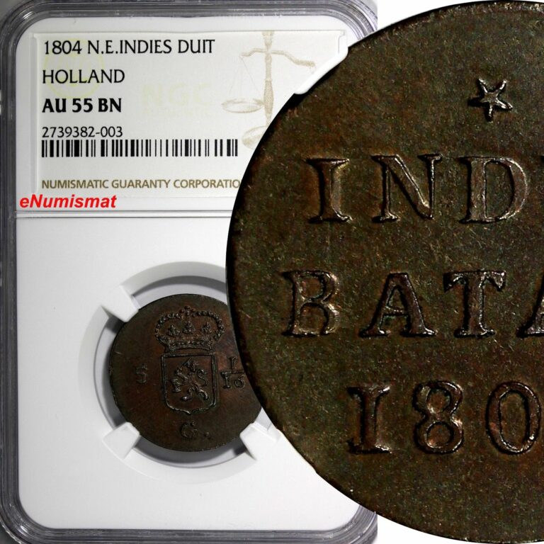 Read more about the article Netherlands East Indies HOLLAND 1804 1 Duit NGC AU55 BN TOP GRADED COIN KM# 76