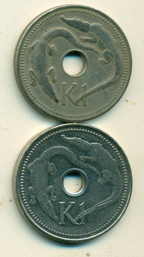 Read more about the article 2 DIFFERENT 1 KINA COINS w/ CROCODILE from PAPAU NEW GUINEA DATING 1975 and 2002