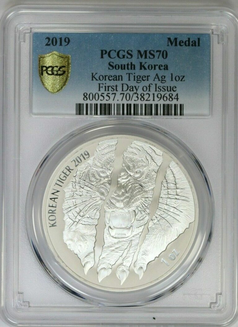 Read more about the article 2019 PCGS Komsco South Korea Korean Tiger Ag 1 oz Silver Medal MS70 FDOI