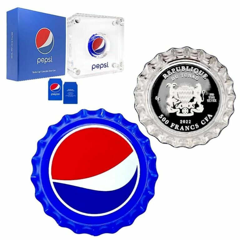 Read more about the article 2022 Chad 6 gram Pepsi Bottle Cap Proof Silver Coin .999 Fine (w/Box and COA)