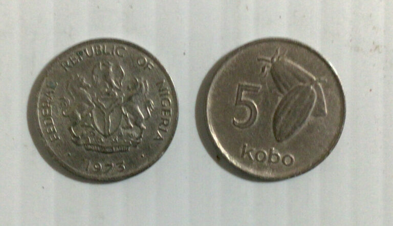 Read more about the article “BEST DEALS ON E-BAY”(2)1-1973 and 1-1974 FEDERAL REPUBLIC OF NIGERIA 5 KOBO COINS