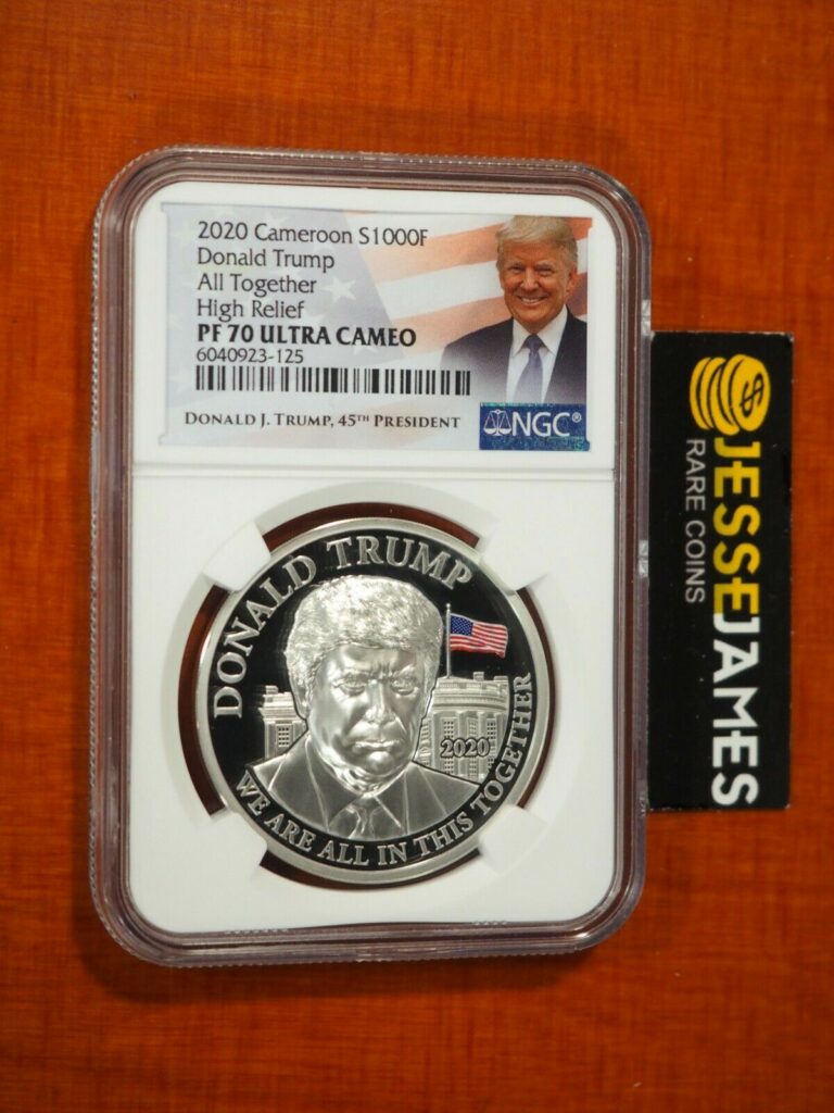 Read more about the article 2020 CAMEROON PROOF SILVER DONALD TRUMP NGC PF70 HIGH RELIEF 1 OZ .999 W COA