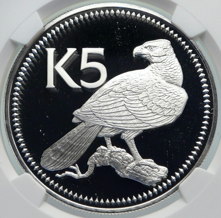 Read more about the article 1975 PAPUA NEW GUINEA w PAPUAN Harpy EAGLE Proof Silver 5 Kina Coin NGC i85470