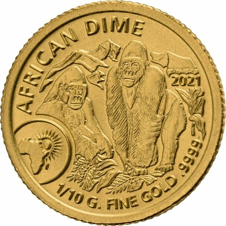 Read more about the article MOUNTAIN GORILLA AFRICAN DIME – 2021 10 RWF 1/10 GRAM PURE GOLD COIN – RWANDA