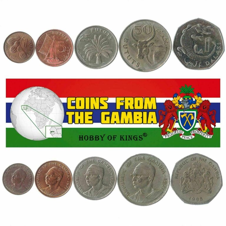 Read more about the article 5 COINS FROM GAMBIA. 1971-2016. 1 BUTUT – 1 DALASI. AFRICAN MONEY