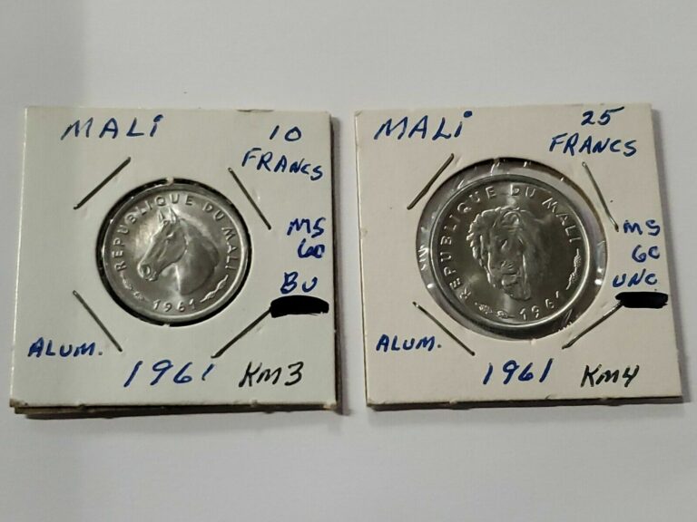 Read more about the article Mali (1961)  10 and 25 Aluminum Francs Coin Lot. Uncirculated KM 3-4