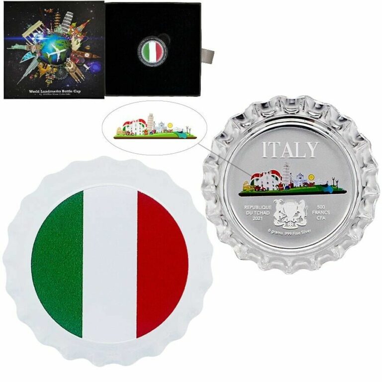 Read more about the article Sale Price – 2021 Chad 6 g World Landmarks Italy Bottle Cap Silver Coin (w/Box)