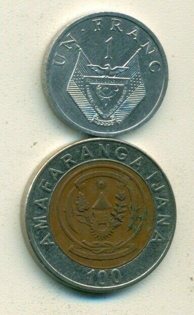 Read more about the article 2 DIFFERENT COINS from RWANDA – 1985 1 FRANC and BI-METAL 2007 100 FRANC