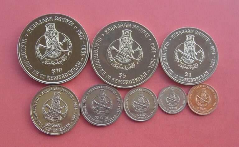 Read more about the article Brunei 1994 10 Years of Independence 1 Sen – 10 Dollars 8 Coins Set UNC