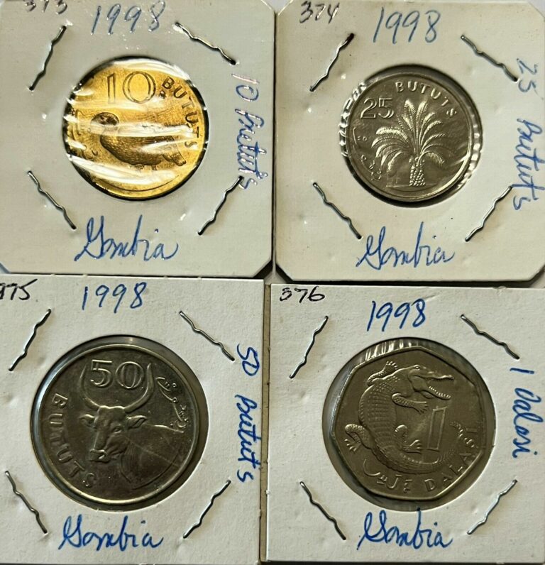 Read more about the article Gambia 10/25/50 Bututs 1 Dalasi 1998 Set 4 Coins