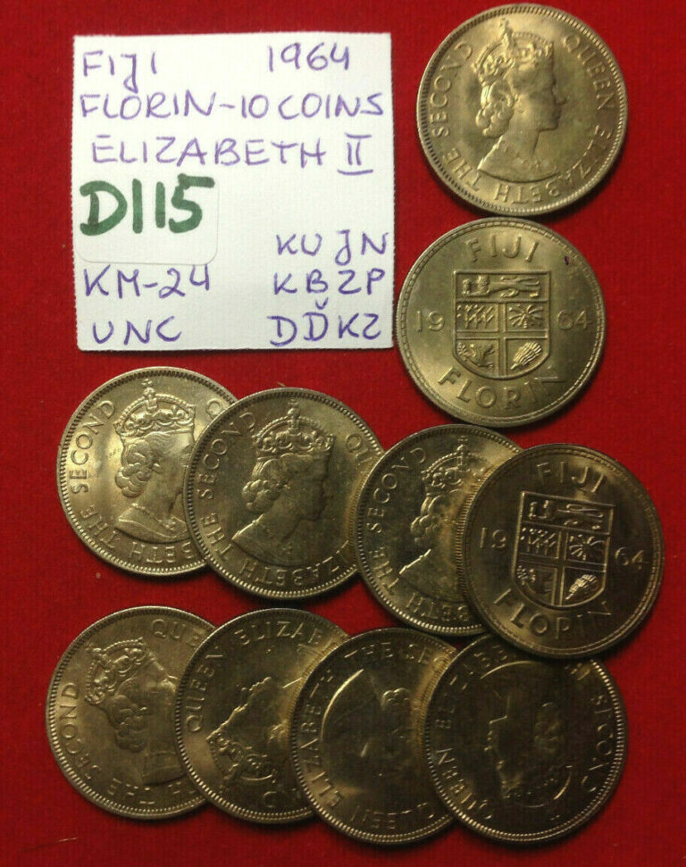 Read more about the article D115 Fiji; Lot of 10 Coins from Mint Bag – Florin 1964   KM#24  UNC