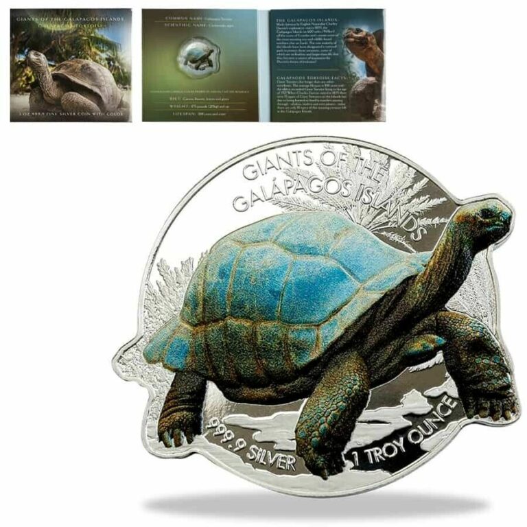 Read more about the article Sale Price – 2021 1 oz Colorized Silver Galapagos Tortoise Solomon Islands $2