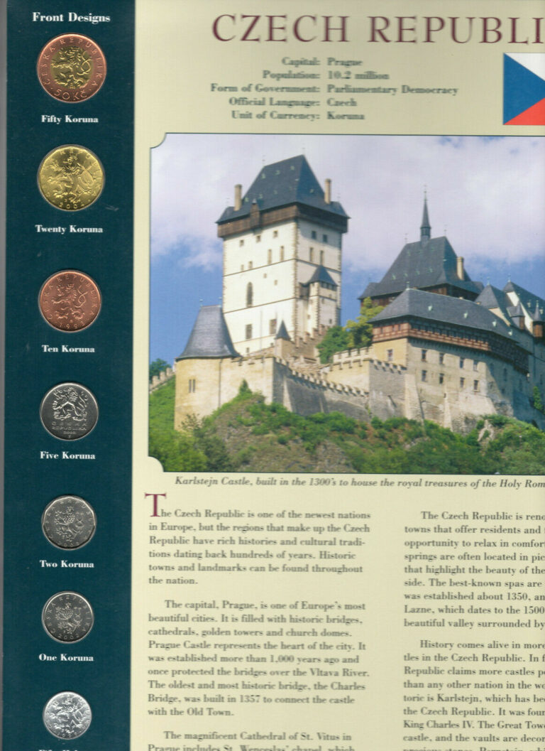 Read more about the article Coins from Around the World Czech 7 coin Set 1993-2004 UNC 10 50 Koruna 1993