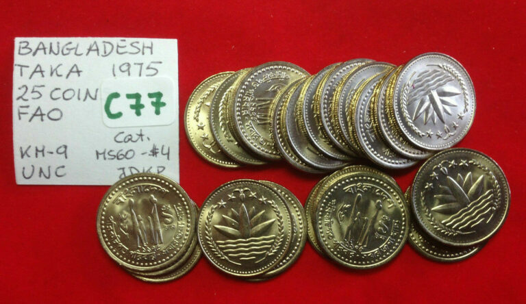 Read more about the article C77 Bangladesh; 25 Coins Lot from Mint Bag – Taka 1975  FAO  KM#9  UNC