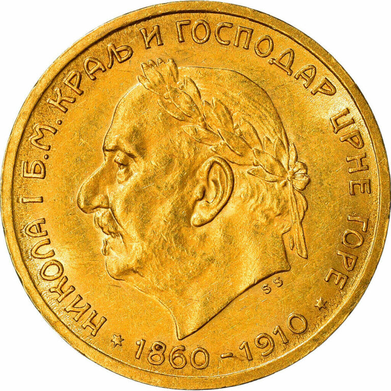 Read more about the article [#970911] Coin  Montenegro  Nicholas I  10 Perpera  1910  MS(63)  Gold  KM:8