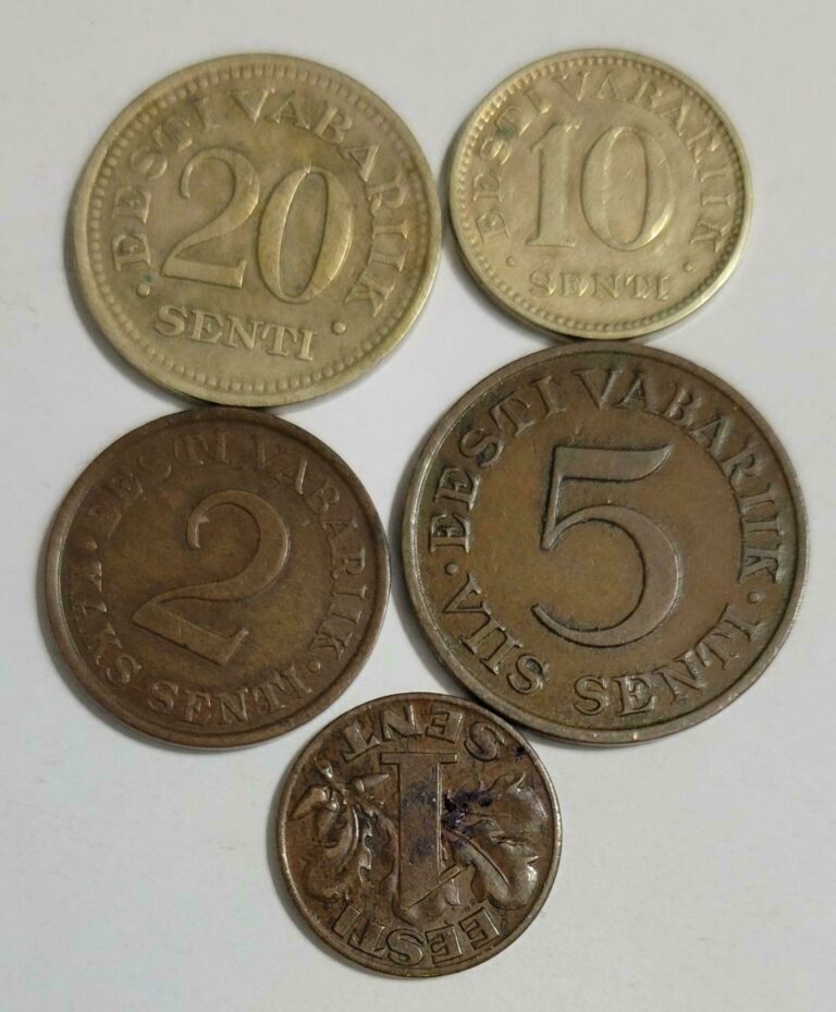 Read more about the article Estonia lot of 5 coins 1  2  5  10  20 Senti 1929-35s Baltic State 2193