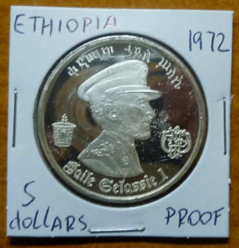 Read more about the article 1972 (EE1964) ETHIOPIA – 5 BIRR / 5 DOLLARS – HAILE SELASSIE – 1 Oz PROOF SILVER