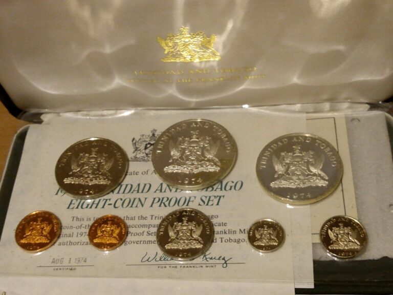 Read more about the article 1974 TRINIDAD TOBAGO PROOF SET SILVER CROWNS (8 COINS) WITH CASE and COA