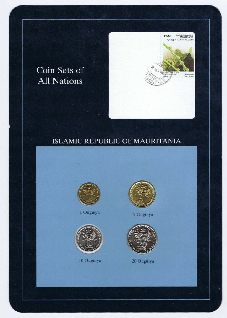 Read more about the article MAURITANIA (WEST AFRICA) UNC 4 COIN SET of ALL NATIONS in PANEL w/ STAMP + INFO