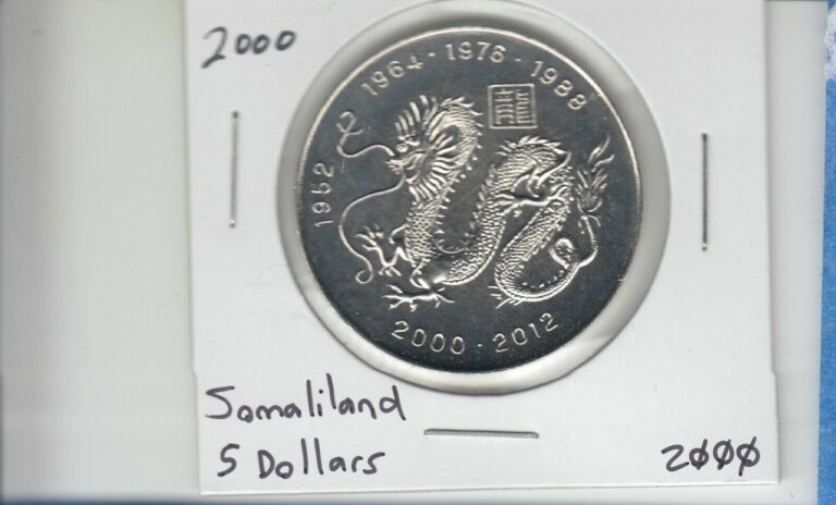 Read more about the article 2000 SOMALILAND $5 YEAR OF THE DRAGON COIN ONLY 5000 STRUCK!!!