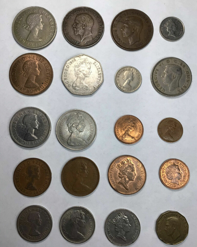 Read more about the article Vintage United Kingdom Coin Lot 1935 – 2000 20 Collectible British UK Coins
