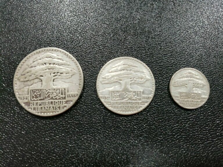 Read more about the article LEBANON LIBAN 1929 COMPLETE SET OF 3 SILVER .680 COINS 10-25-50 PIASTRES