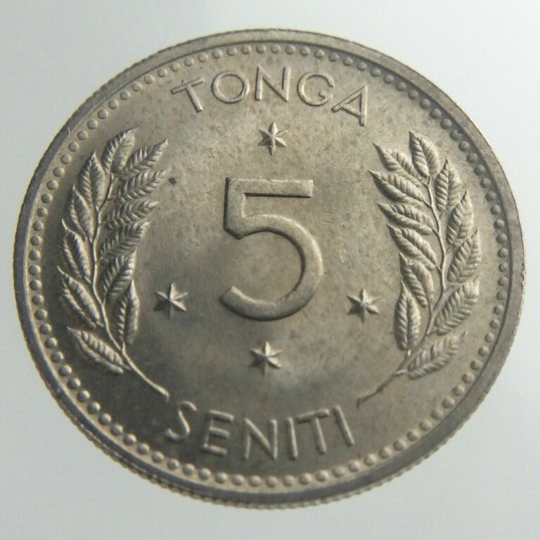 Read more about the article 1967 Tonga 5 Seniti KM 6 Uncirculated Coin Some Lustre Copper Nickel U239