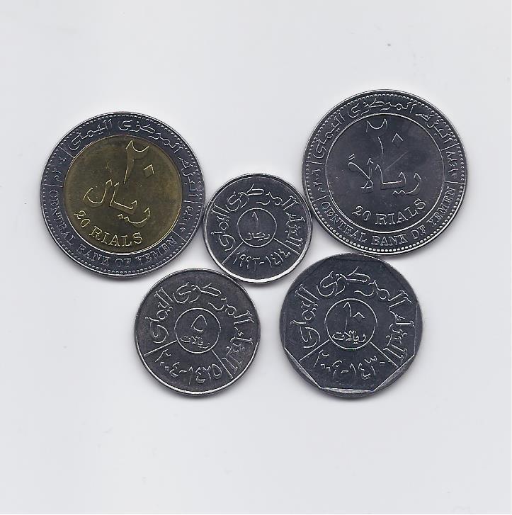 Read more about the article YEMEN RARE 5 COINS HIGH GRADE FULL SET WITH BIMETALLIC – 1  5  10  2 x 20 RIYALS
