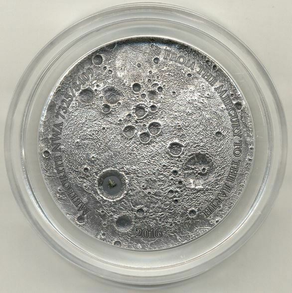 Read more about the article Mali 2016 5000 Fr MERCURY METEORITE NWA 7325/8409 5 oz Antique Silver Coin