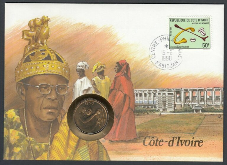 Read more about the article 1990 Central Africa Coin on 1990 Ivory Coast Philatelic Stamp Cover Coin Cover