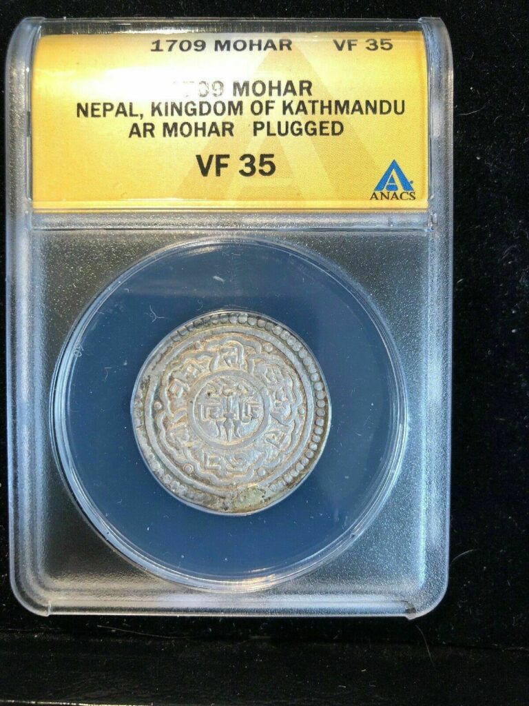 Read more about the article Nepal 1709 Moha plugged   Kingdom of Katmandu   ANACS  VF 35 Silver Coin