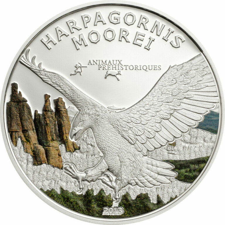 Read more about the article Eagle Harpagonis Moorei – Prehistoric Wildlife 1000 Franc Silver Coin Gabon 2013