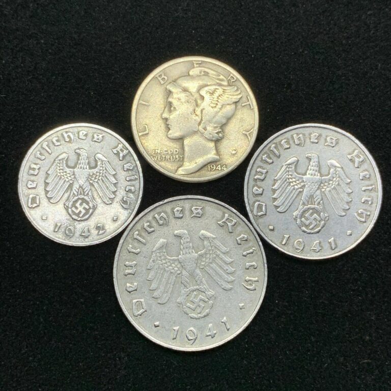 Read more about the article Third Reich Coin Lot 3 WW2 Germany Zinc Coins and 1 Silver Mercury Dime