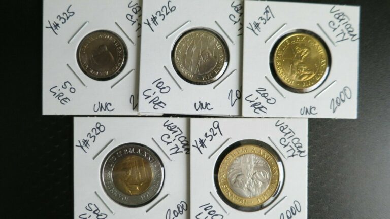 Read more about the article VATICAN CITY 2000 PARTIAL MINT SET OF 5 UNC COINS 50-1000 LIRE w/ERROR.