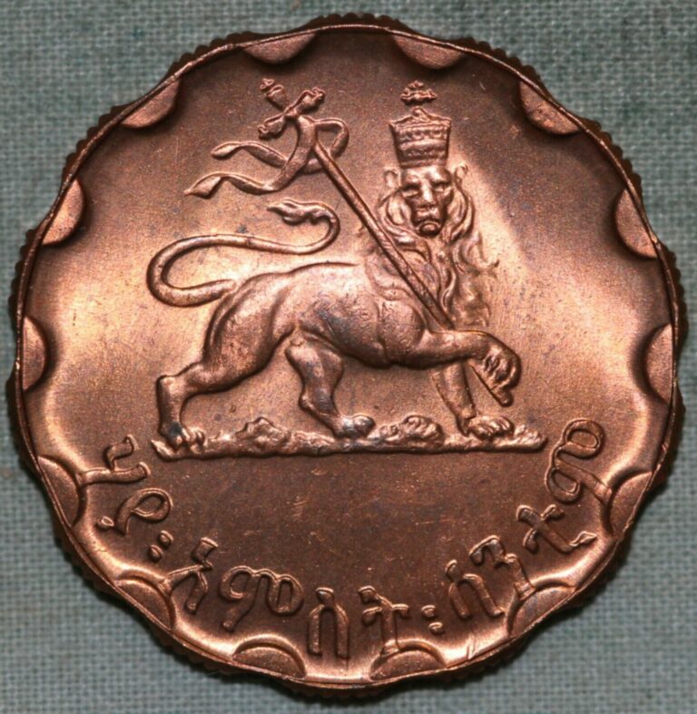 Read more about the article 1936 (1944) ETHIOPIA Copper 25 SANTEEM Coin  Haile Selassie I ~ BU