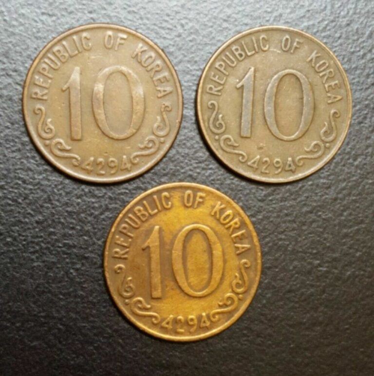 Read more about the article 1961 SOUTH KOREA 10 HWAN LOT OF 3 CIRCULATED COINS KE-4294 KM 1