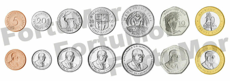 Read more about the article MAURITIUS SET OF 7 COINS 5 20 50 CENTS 1 5 10 20 RUPEES  2000 2012  UNC  BIMETAL