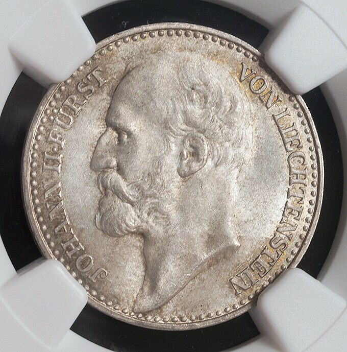 Read more about the article 1900  Liechtenstein  Prince Johann II “the Good”. Silver 1 Krone Coin. NGC MS65!