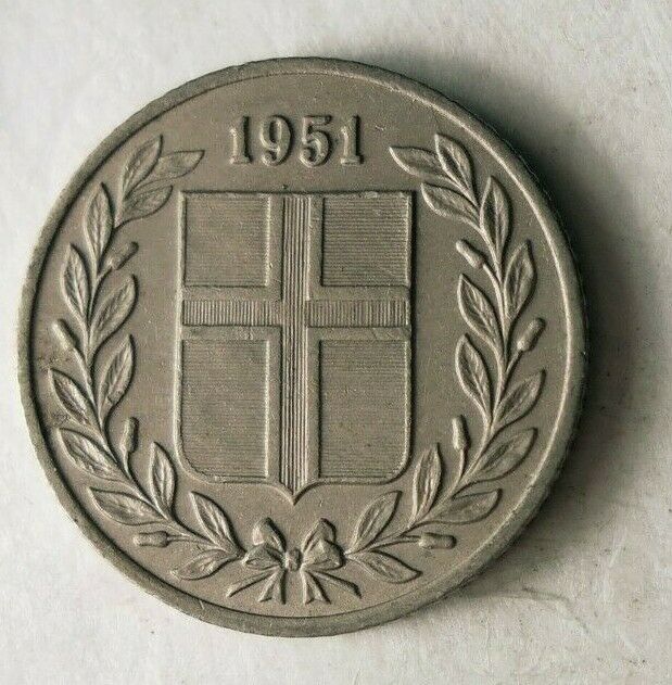 Read more about the article 1951 ICELAND 25 AURAR – Excellent Coin – FREE SHIPPING – Iceland Bin A