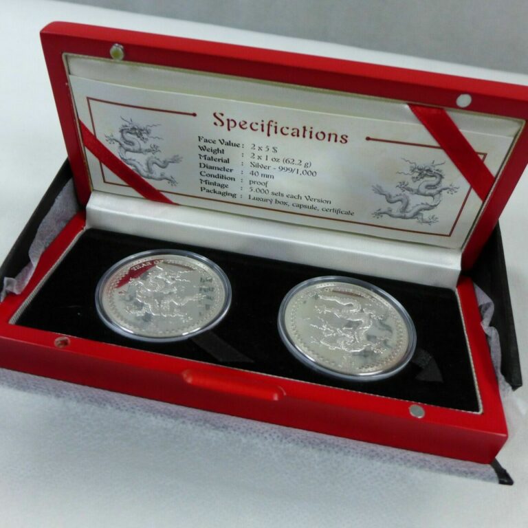 Read more about the article 2012 Palau Dragon Proof Set in BOX with COA – (2) X 1 oz Silver Coins